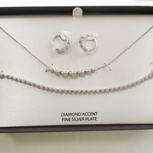 Silvercore Diamond Accent Heart Silver plated Necklace Set